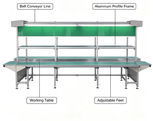 Antistatische Bandtransportlijn op maat, Assemblagetransportband met aluminium profiel voor assemblage en testen van elektronische producten